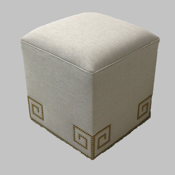 Linen Stool w/ Greek Key Nail Heads