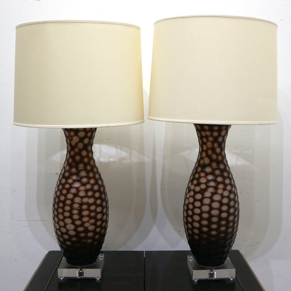 Pair of Murano Glass Honeycomb Lamps