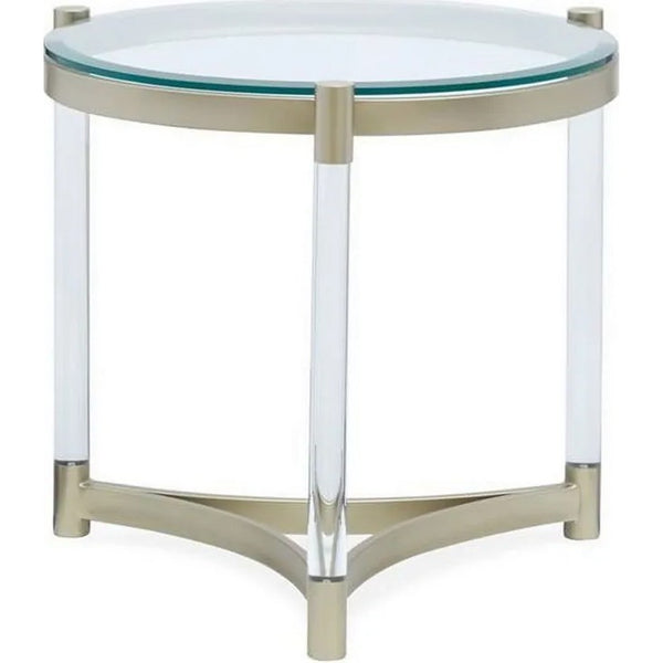 Acrylic Legs Champagne Finish Metal End Table