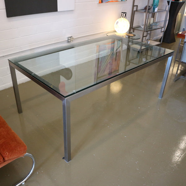 Crate & Barrell Glass & Metal Parsons Dining Table