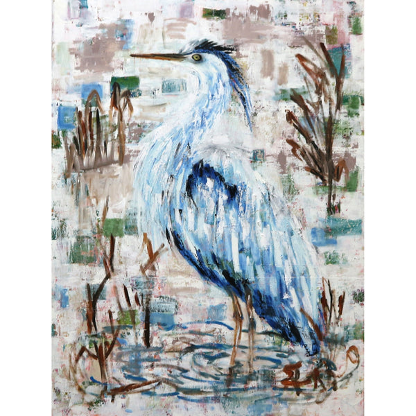 “Mr. Big Blue Heron” by Debbie Daise Oil on Canvas