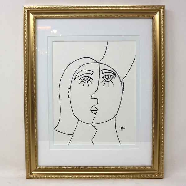 “Two Faces” Framed Original Ink on Paper