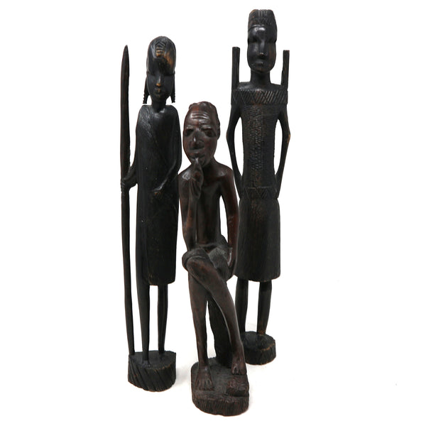 Set of 3 Wooden Tribal African Figures