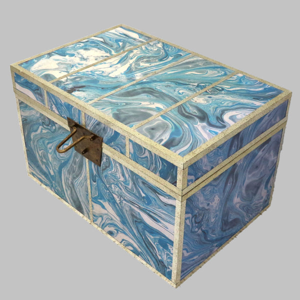 Global Views Peacock Blue Marbled Trunk “As Is”