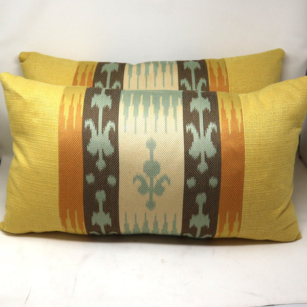 Pair Down Throw Pillows Multi Color Ikat by Donna Fadal