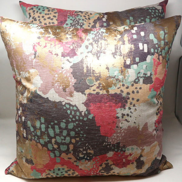 Pair Down Throw Pillows Abstract w/ Gold by Donna Fadal