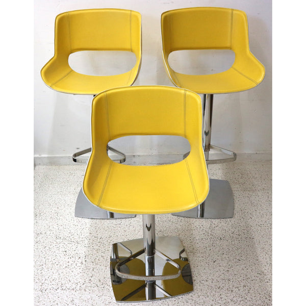 Set of 3 Enrico Pellizzoni Yellow Adj. Barstools