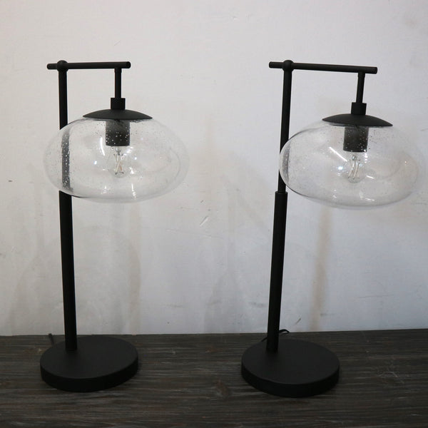 Pair of Blackened Bronze & Glass Lamps