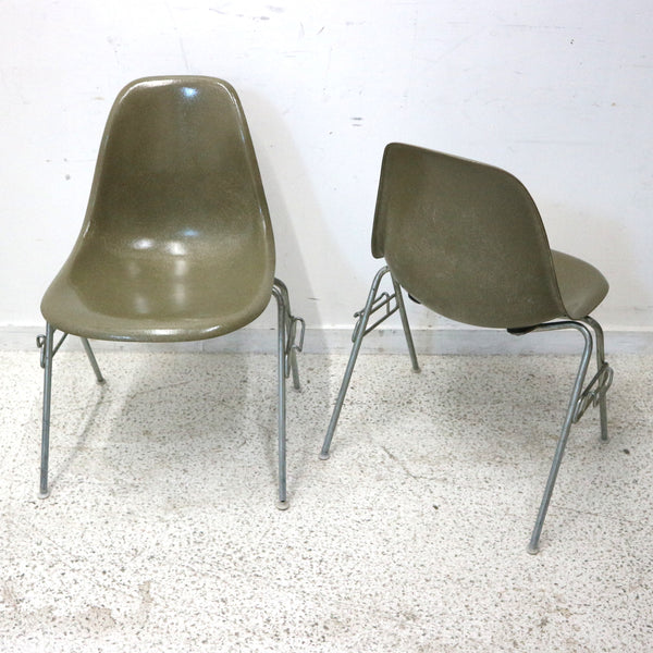 Pair of  Olive Green Eames Stacking Chairs
