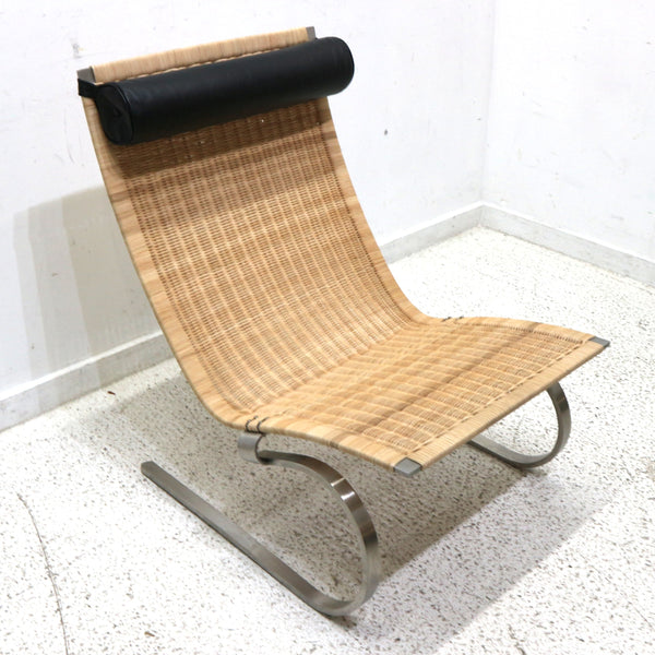 PY8 Rattan Lounge Chair w/ Leather Pillow Boho Bali