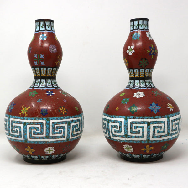 Pair of Antique Meiji Cloisonne Double Gourd Vases