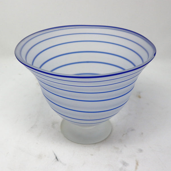 Blue Swirl Frosted Glass Footed Bowl