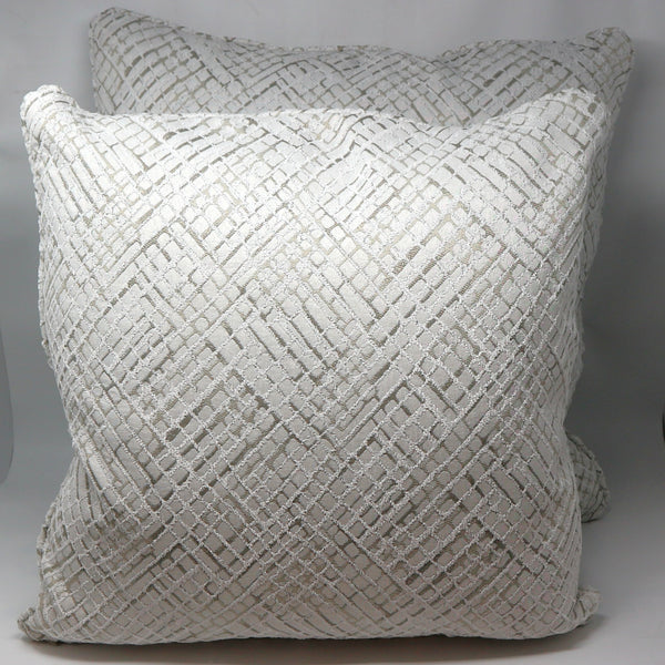 Pair of Custom White & Gray Down Throw Pillows