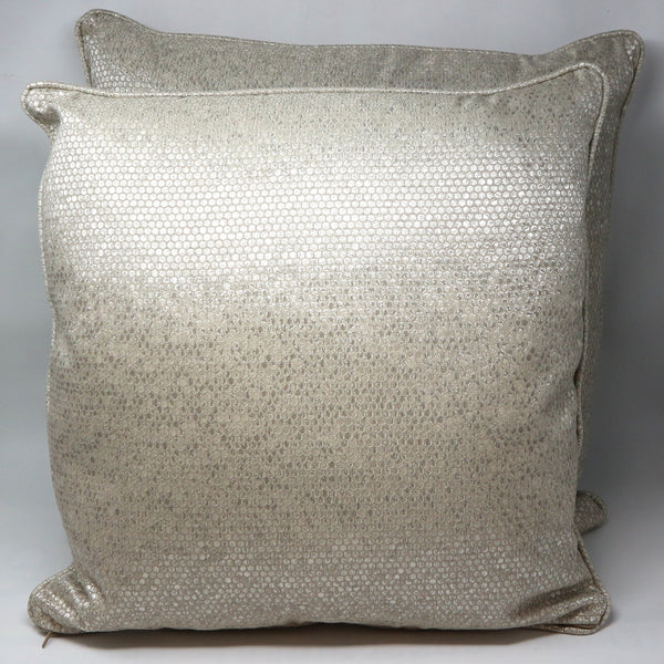 Pair of Custom Silver Honeycomb Down Filled Throw Pillows