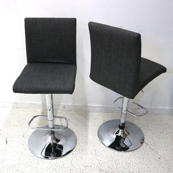 Pair of Dark Gray Upholstered Adjustable Bar Stools