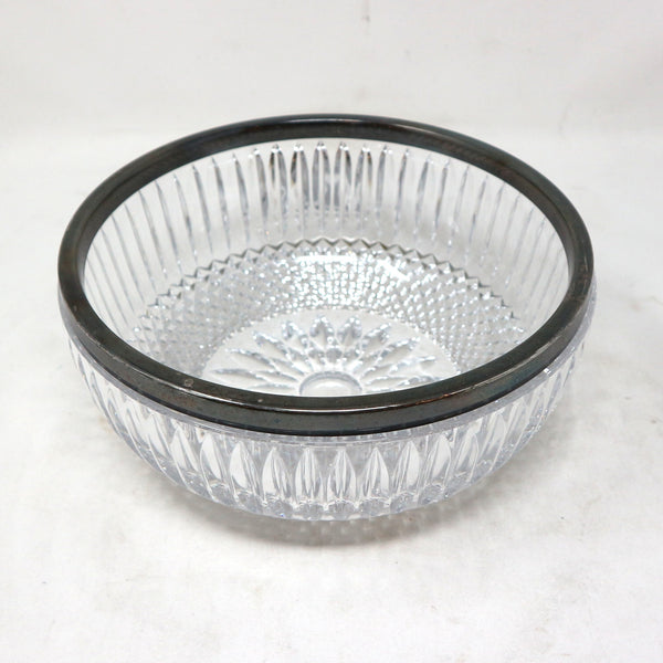 Silver Plated Rim Cut Glass Bowl