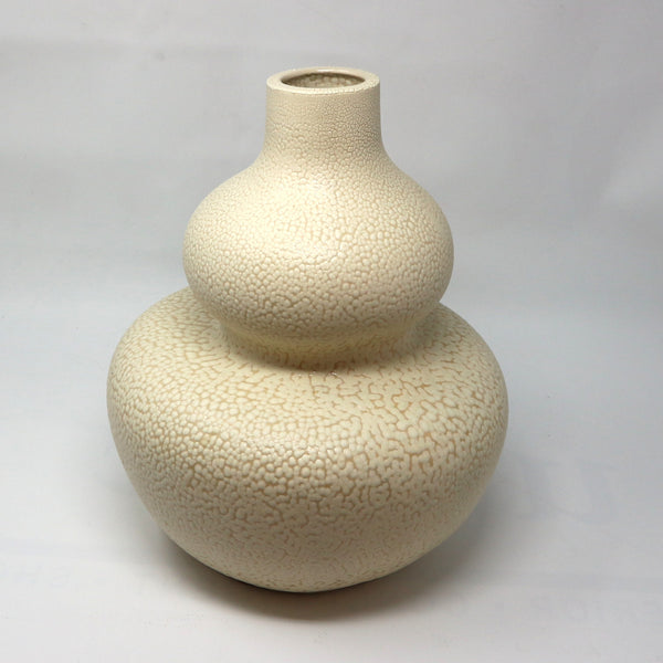 Cream Speckled Ceramic Vase -Signed