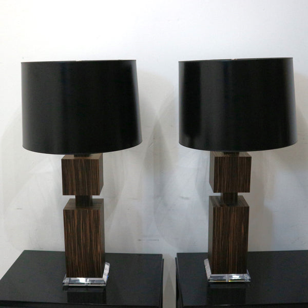 Pair of Thomas Lavin Zebra Wood Lamps