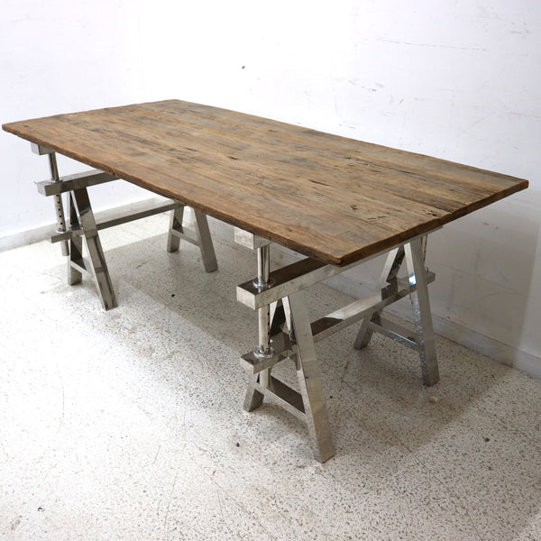 Interlude Home Wood & Metal Sawhorse Dining Table