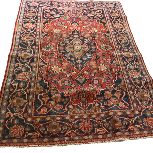 Vintage Red and Navy Blue Persian Rug