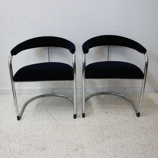 Pair of Thonet Navy Blue Mohair Chairs