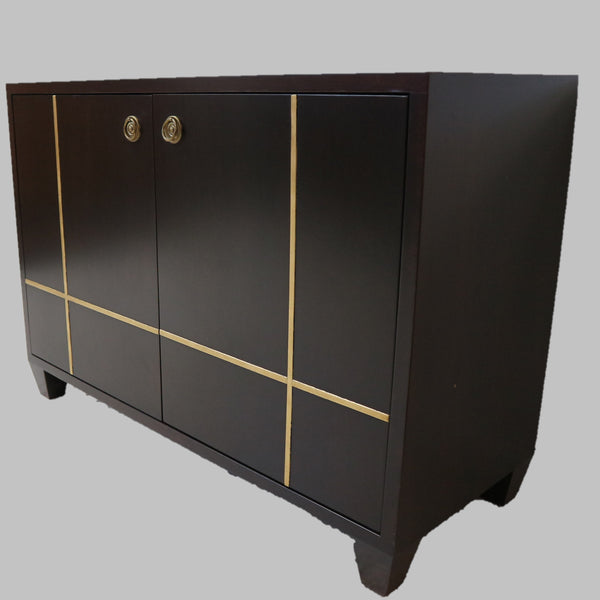 2-Door Wood Cabinet w/ Brass Inlay 'as is"