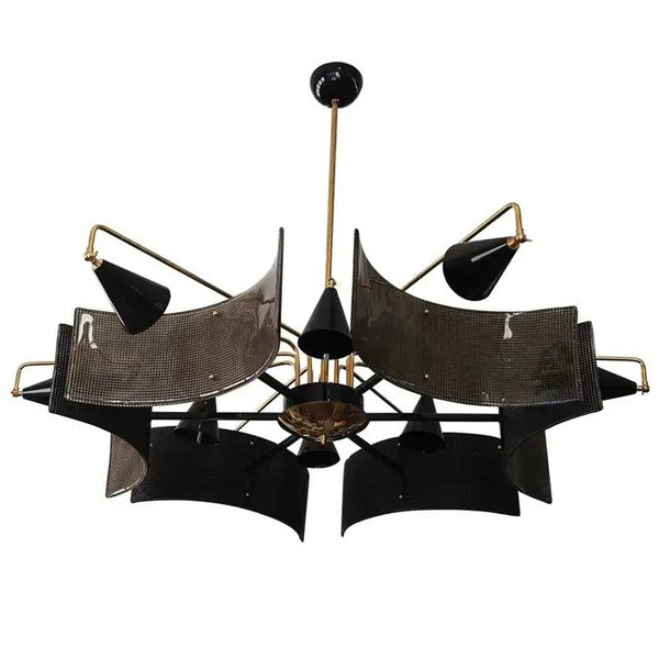 MCM Murano Black Glass & Brass Scudi Chandelier (2-Available)