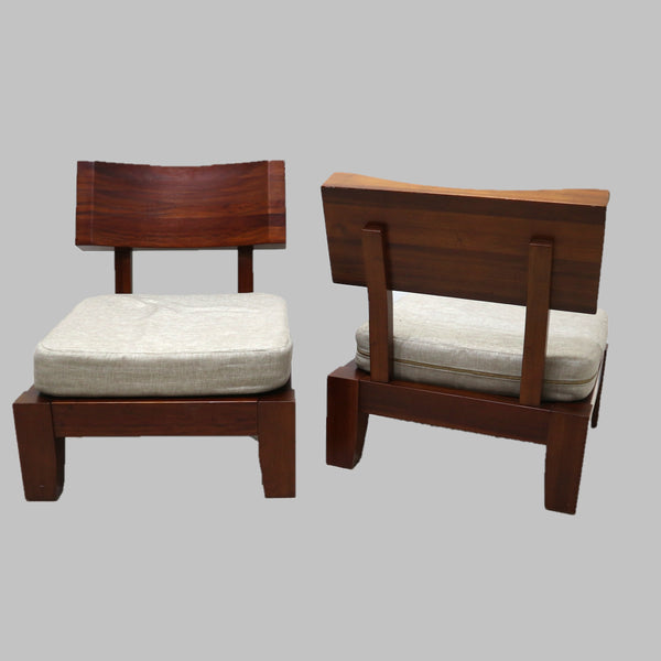 Pair of Indonesian Wooden & Linen Chairs