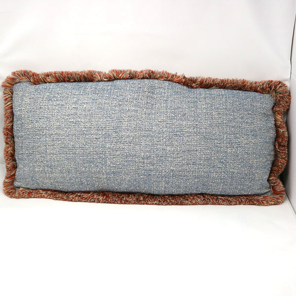 Blue w/ Orange Fringe Down Filled Lumbar Pillow