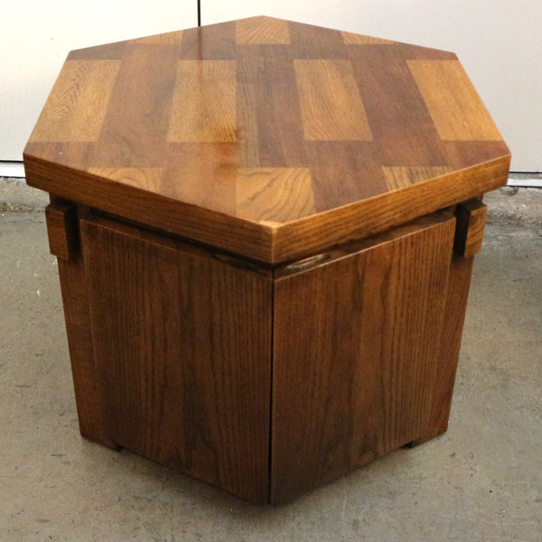 Lane Brutalist Chunky Oak Octagon End Table