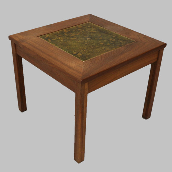 MCM John Keal for Brown Saltman Walnut & Copper Yellow Enamel End Table