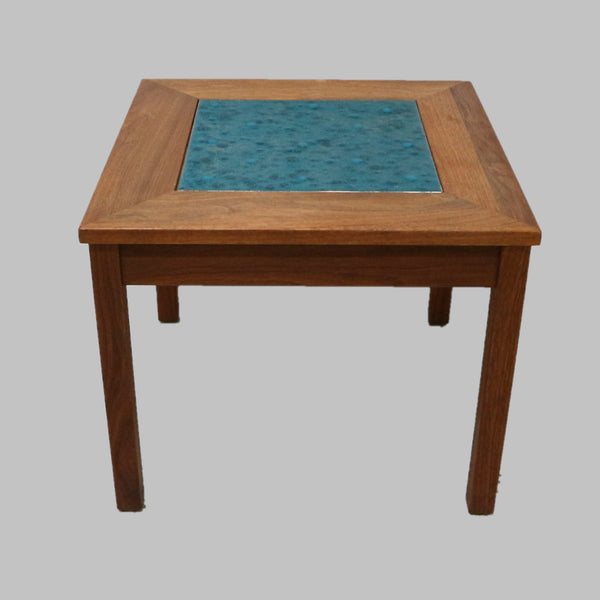 MCM John Keal for Brown Saltman Walnut & Copper Blue Enamel End Table