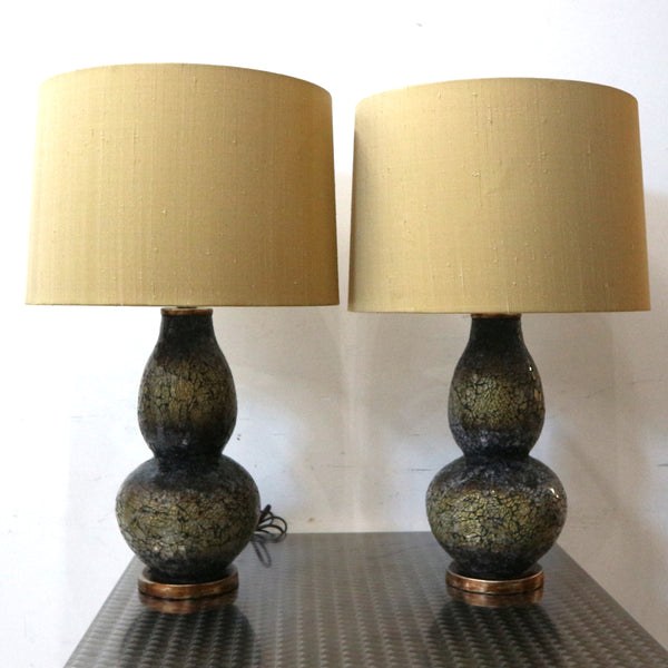 Pair of Bronze Crackle Glass Mosaic Lamps