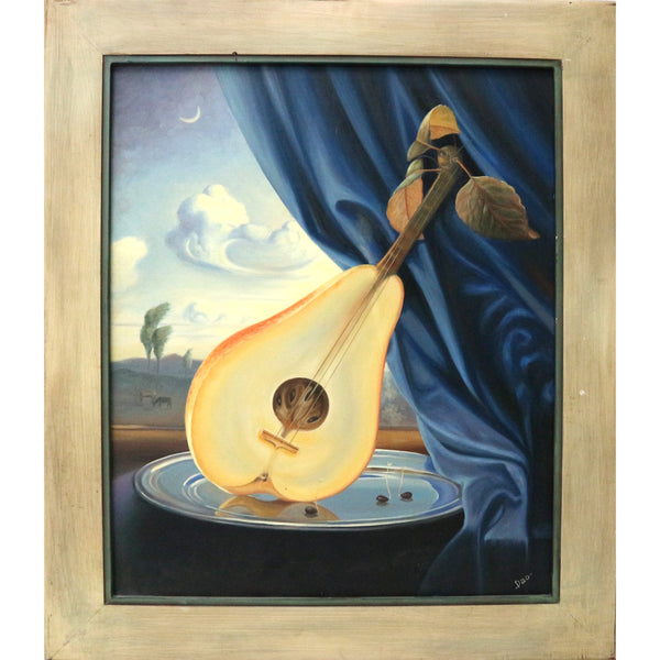 Framed Pear Guitar Oil on Board