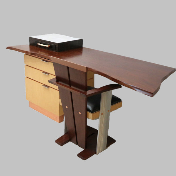 “Volcada”  Mahogany, Birch, Copper, & Bone Handmade Desk & Mahogany, Leather, & Aluminum Chair by Jeramy Bede
