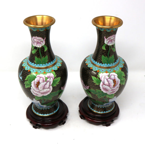 Pair of Chinese Cloisonne Vases on Stands