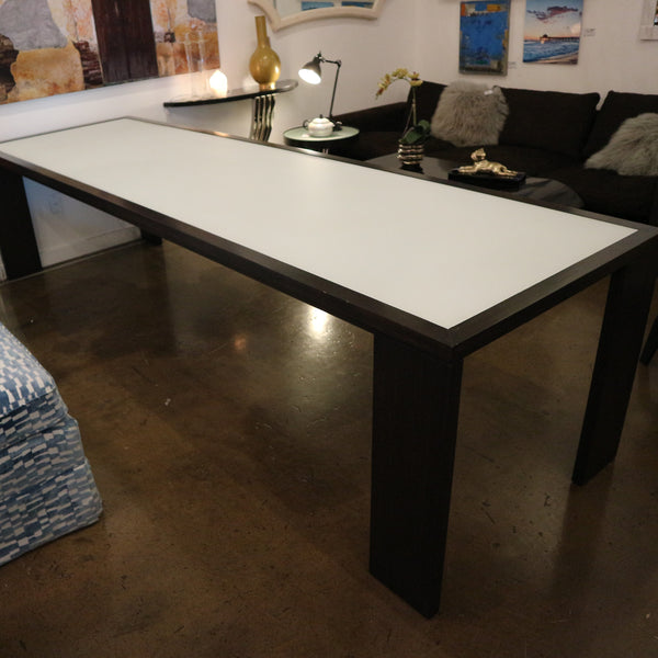 Espresso Wood & White Glass Dining Table “As Is”