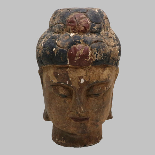 Large Antique Wood Buddha Head