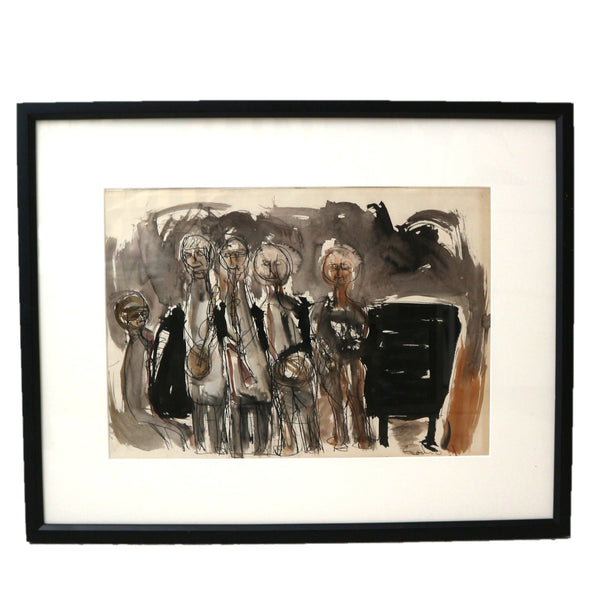 Framed Mid Century Ink & Watercolor Signed