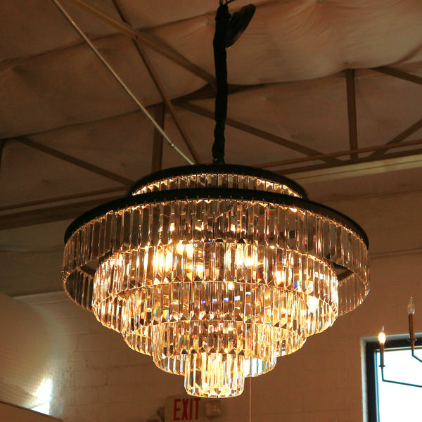 Matte Black & Crystal 6-Tiered 18-Light Chandelier