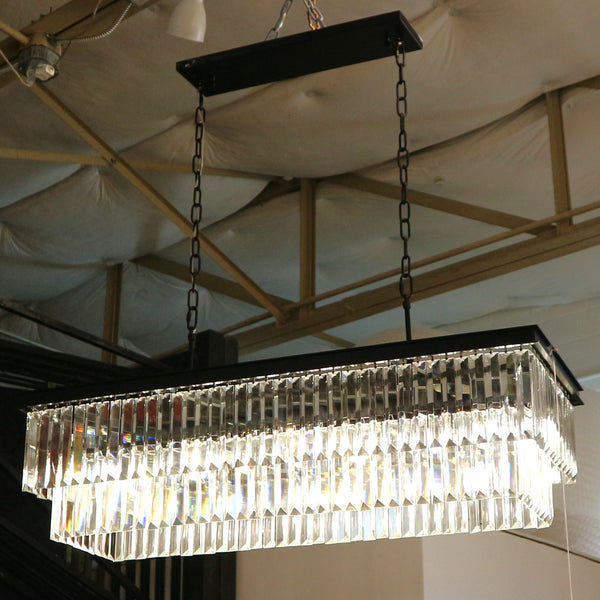Matte Black & Crystal 8-Light Linear Chandelier