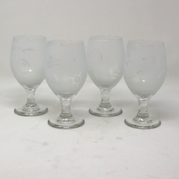 Set of 4 Frosted Pictograph Wine Glasses