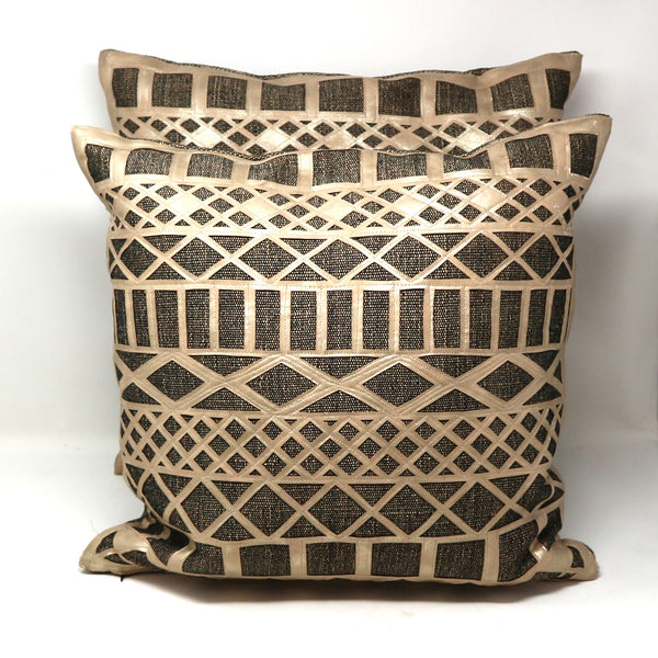 Pair of Leather Cut Out Down Filled Throw Pillows