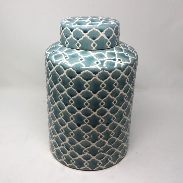 Blue & White Hand Painted Stoneware Ginger Jar