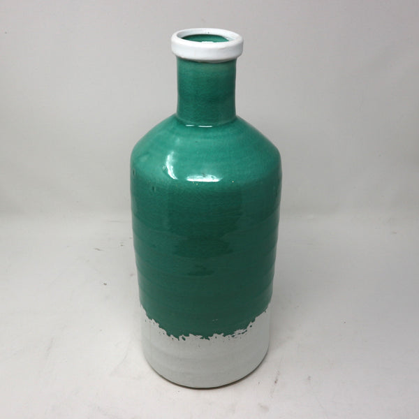 Teal Grean & White Glazed Ceramic Vase