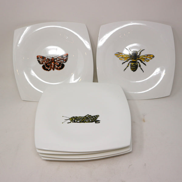 Set of 6 Square Hand Painted Insect Salad Plates