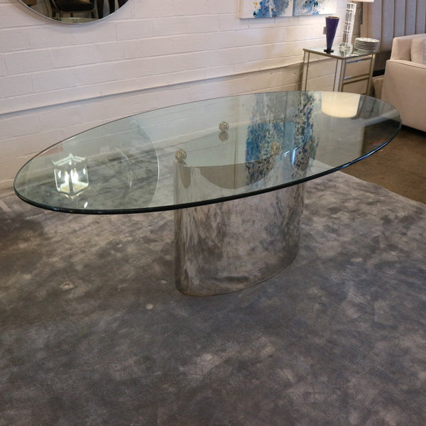 Oval Chrome and Glass Dining Table