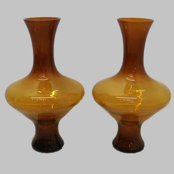 Pair of Large Amber Glass Vases