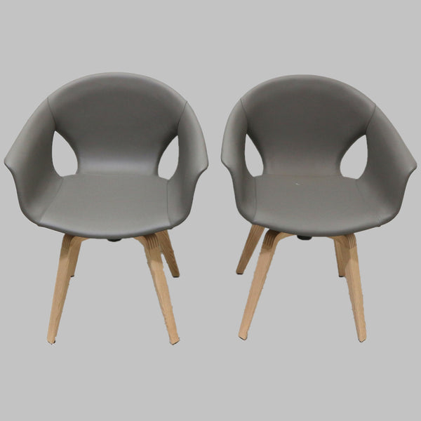 Pair of Poltrona Frau Ginger Ale Leather Swivel Armchairs