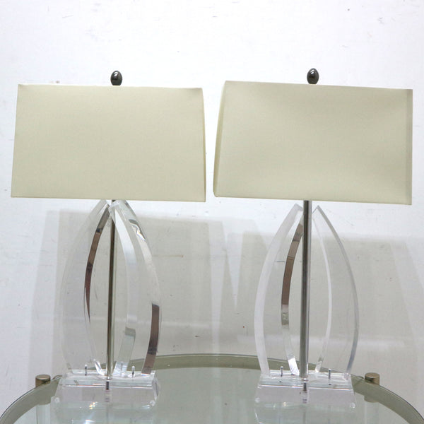 Pair Vintage Lucite Table Lamps "as-is"